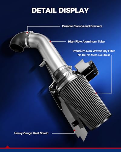 KAX Cold Air Intake Kit for 2002-2004 GMC Sierra 1500 4.8/5.3/6.0L - color: Black, size: 1999-2006 Silverado 1500