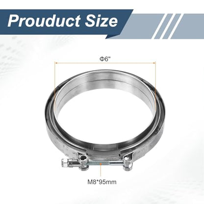 HARFINGTON V Band Clamp with Flange, 304 Stainless Steel, 6 Inch, Silver - size: 6 Inch