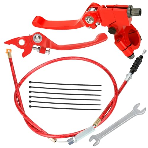YOXUFA 7/8 Folding Brake Clutch Lever Handle Perch with Cable for 110cc 125cc 140cc 150cc SSR125 RFZ YZ Ruckus TaoTao DB17 DB27 Apollo DBX15 DBX18 DBX19 Z20 Xmotos Thumpstar Kayo Piranha Pit Dirt bike - color: Red