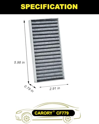 Cabin Air Filter w/Activated Carbon for Jeep Wrangler (2011-2017), Wrangler JK (2018), OE# 55111302AA, 68233626AA, CF11777, C16177E, P3923WS, CF779 - size: 2.9" x 6" x 0.8"