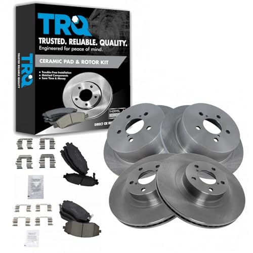 TRQ Front and Rear Brake Pad and Rotor Set Ceramic Vented Solid Rotors - style: BKA11742