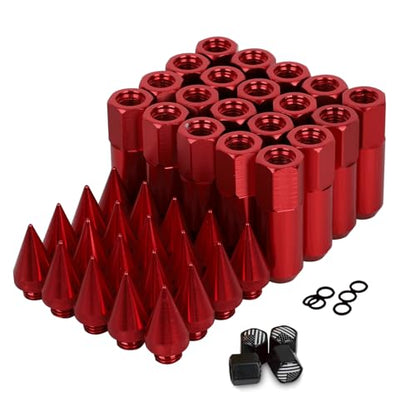 M12x1.5 Spikes Lug Nuts 20pcs 60mm Aluminum Wheel Nuts - color: Red