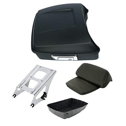 TCT-MOTORPARTS Matte Black Chopped Tour Luggage Trunk Mounting Bracket Fits for 2014-2025 Harley Touring Street Road Glide - color: Matte Black Chopped Trunk+Chrome Rack