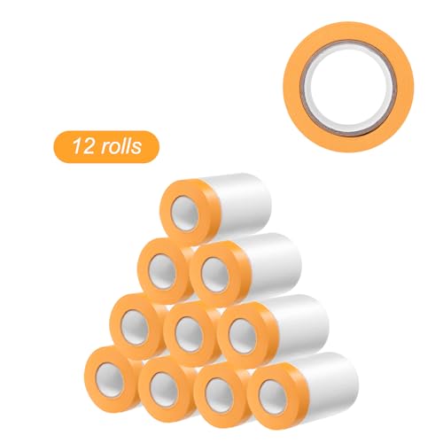 HARFINGTON 12 Rolls Pre-Taped Masking Film 21.7" x65.6ft Tape and Drape Painters Plastic Drop Cloth Film with Tape Plastic Sheeting for Automotive Painting Covering - color: Yellow, size: 21.7"x65.6ft