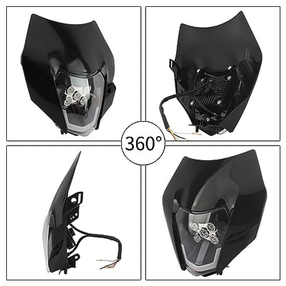 Dirt Bike LED Headlight,Universal Motorcycle Head Lamp Kit Compatible With Motocross Pit Bike Enduro ATV Supermoto 150 250 350 450 500 SX XCW EXC SXF XC SMC R 690(Black) - color: 16-5LED Black
