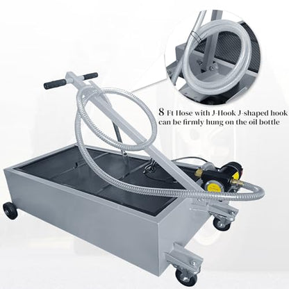 20 Gallon Low-Profile Oil Drain Pan with Electric Pump, Gray - color: Gray, size: 20 Gallon