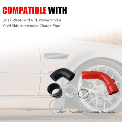 Cold Side Intercooler Pipe Kit for 2017-2024 Ford 6.7L - color: Red