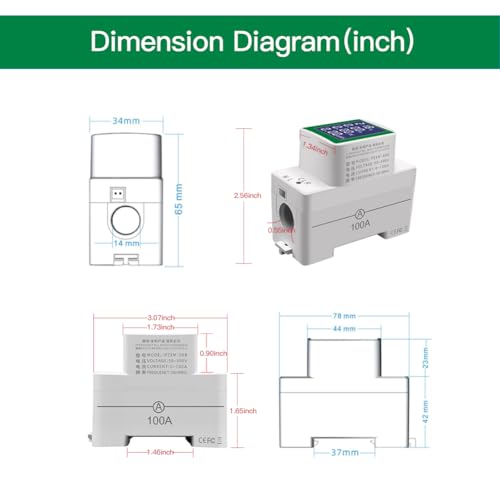 AC 50-300V 100A Digital Power Meter, Din Rail, LCD, Multi Function - style: AC Din Rail Meter 100A