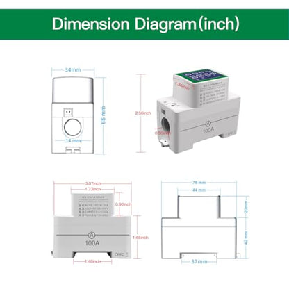 AC 50-300V 100A Digital Power Meter, Din Rail, LCD, Multi Function - style: AC Din Rail Meter 100A