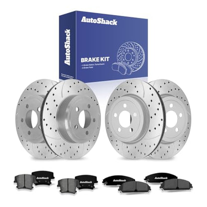 AutoShack Front Vented & Rear Vented Silver Matte Rotors & Pads - style: TurborGuard & Pad