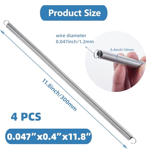 4pcs Extension Springs,0.047"x0.4"x11.8" 304 Stainless Steel - size: 0.047"x0.4"x11.8"