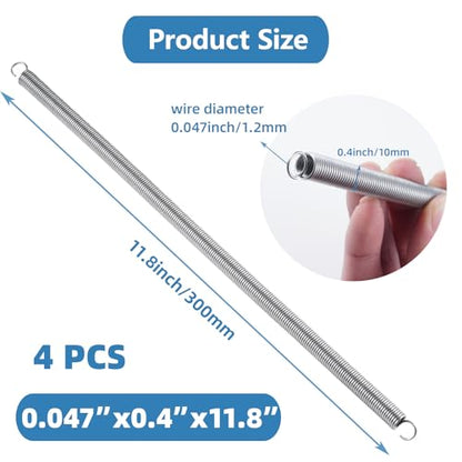4pcs Extension Springs,0.047"x0.4"x11.8" 304 Stainless Steel - size: 0.047"x0.4"x11.8"