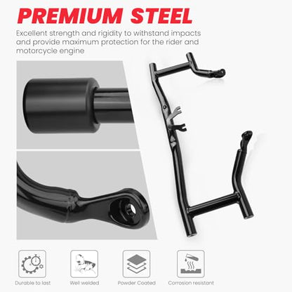 2014-2026 Front Engine Guard Crash Bar for Harley Touring Street Glide Road Glide Road King Electra Glide Ultra Classic, Gloss Black Flat Out Bar - size: Crash Bar 2014-2026