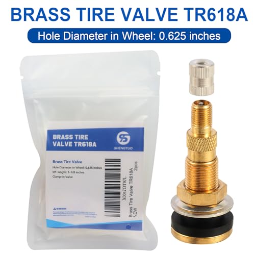 2 Piece TR618A Metal Valve Stems for Agricultural Equipment. Fits 0.618''+0.0157'' Valve Hole Dia, Length 1.99'', Brass Colour - size: TR618A 2pcs