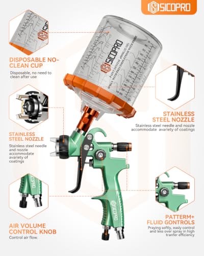 HVLP Spray Gun, Automotive Paint Gun With10 Disposable Paint Cups - color: Green