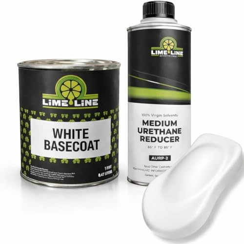 LiME LiNE Automotive Basecoat + Reducer Combo Kit - Mix 1:1 - Makes 1 Quart Sprayable - Clearcoat Required (White Basecoat + Reducer) - color: White
