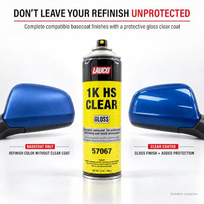 LAUCO 1K HS Gloss Clear 13 oz. Automotive Aerosol Spray Paint Can - Acrylic Clear Coat Perfect for Protecting Refinish Color on Small Accessories (1) 57067
