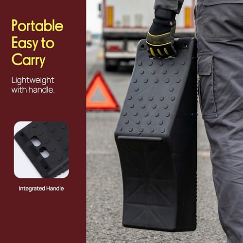 Pyle 1Piece Vehicle Ramp | 20000 lb Capacity Vehicle Ramp for Trucks, SUVs and RVs with 5.5 Inch Lift and Anti-Slip Textured Surface | Car Ramps for Oil Changes, Lightweight with Handle, Black