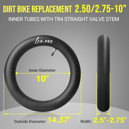 AR-PRO (4-Pack) 2.50/2.75-10 Dirt Bike Replacement Inner Tubes Heavy Duty|Compatible with Honda Crf50 /Xr50, Razor MX650 / MX500, Suzuki DRZ70 / JR50, Yamaha PW50 - size: 2.50/2.75-10" (Pack of 4), TR4 Valve