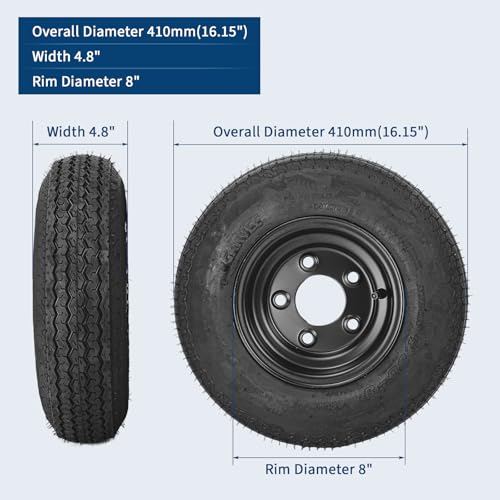 GarveeTech 2-Pack Trailer Tire On Rim 4.80-8 480-8 4.80x8 Trailer Tires and 5 Lug on 4.5 in PCD 8 in Wheels 6PR Black - size: 4.80-8