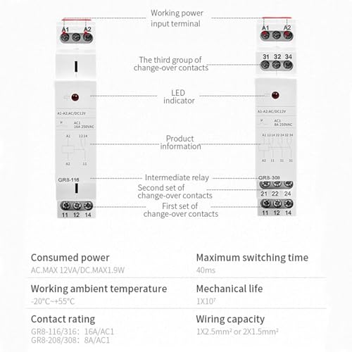 Intermediate Relay Auxiliary Relay 16A 1SPDT Din Rail (GR8-116, AC230V&DC24V) - size: GR8-116,AC230V&AC/DC24V