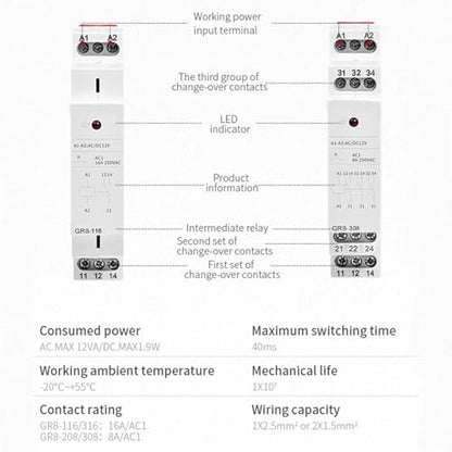 Intermediate Relay Auxiliary Relay 8A 3SPDT Relay(GR8-308,AC230V & AC/DC24V) - size: GR8-308,AC230V&AC/DC24V