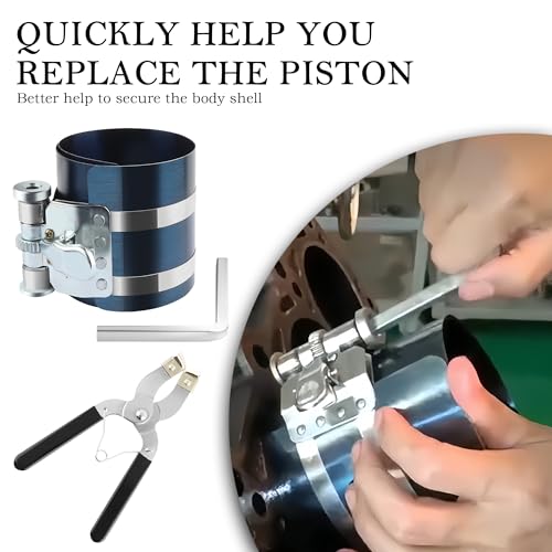 Car Engine Piston Ring Compressor Tool for 60-150mm,Piston Ring Compressor Kit with Piston Ring Pliers Install&Remove Piston Ring,Ring Compressor with Adjustable Screw