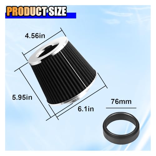 LAINLOY Universal Clamp-On Air Intake Filter for Cars, 76 MM, Black - color: 76MM/Black