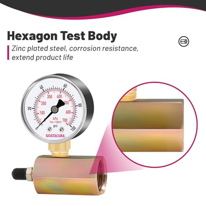2" Gas Test Pressure Gauge, 0-100psi/kpa, 3/4" FNPT Connection, - size: 0-100psi, style: Zinc Plated Steel Body