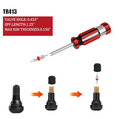 12PCS Car Valve Stem Puller Installer Kit, Automotive TR413 Tire Snap in Valve Stem with Slotted-Head Valve Cap, Vehicle Single Head Core Remover Installer Tool Set, Universal Fit