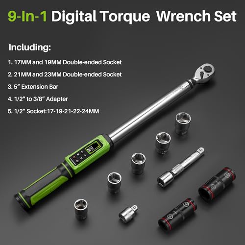 1/2" Digital Torque Wrench Set-3.8-250.8Ft.Lb for Car Auto Trucks - style: 1/2" 3.8-250.8Ft.Lb Set