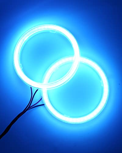 Qasim 70MM Ice Blue Halo Rings Angel Eyes COB LED DRL Fog Light 12V 24V - size: 70MM-ice blue