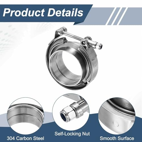 HARFINGTON 2pcs V Band Clamp with Flange 2.36 Inch 304 Stainless Steel Male Female V-Band Exhaust Clamp Flange Kit for Auto, Silver - size: 2.36 Inch