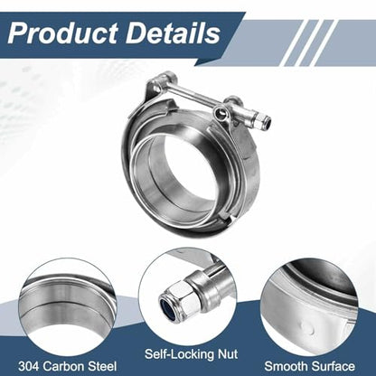 HARFINGTON 2pcs V Band Clamp with Flange 2.36 Inch 304 Stainless Steel Male Female V-Band Exhaust Clamp Flange Kit for Auto, Silver - size: 2.36 Inch