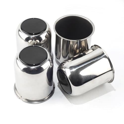 4Pcs 3.19" OD 3.62" H Trailer Wheel Center Caps with Removable Top - color: Mirror + Gloss Black, size: 3.19" OD 3.62" H