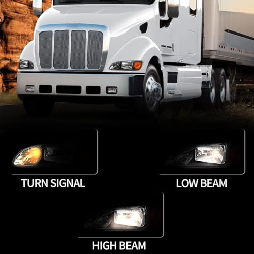 Headlight Fit 2005-2016 Peterbilt 387/386/384/325/330/335/337/340/348/382 - color: Black-Right