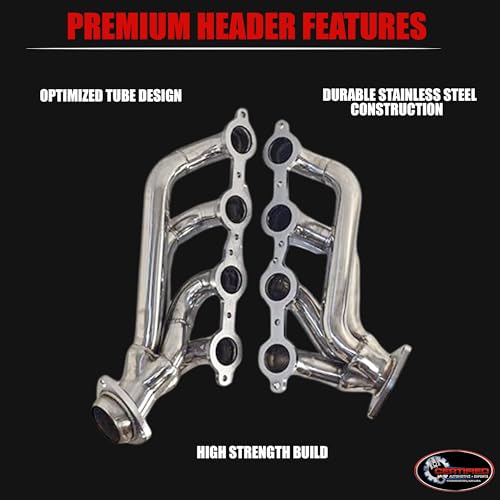 Stainless Steel Shorty Exhaust Headers 1999-2001 Silverado Sierra 1500, 2000-2001 Chevy Tahoe Yukon 4.8L 5.3L 3 Engines