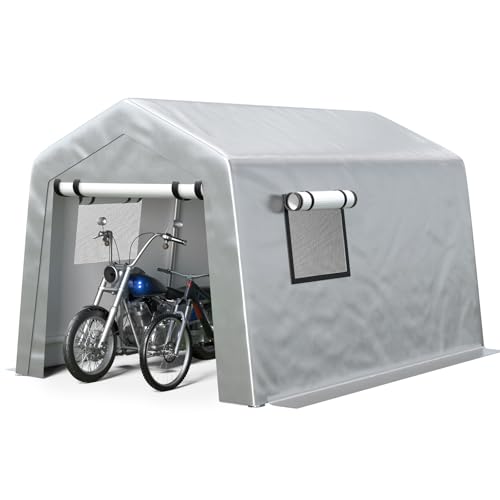 Jocoevol 8x10 ft Carport Heavy Duty Tent with Roll-up Windows, Portable Garage with Galvanized Steel Tubes, Car Canopy All-Season Tarp for Car Boat Truck Motorcycle - color: Gray, size: 8x10ft