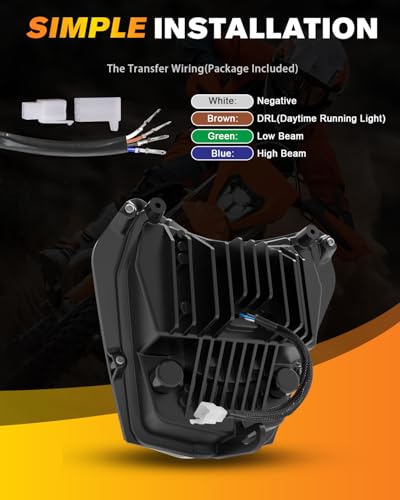 BICYACO DOT LED Dirt Bike Headlight, 40W 2700LM Universal Motorcycle Headlamp with DRL Hi/Lo Beam, IP67 Waterproof Front Light Compatible with EXC XCW SXF SX 125 250 300 350 450 500 Pit Bike Enduro - color: Black D