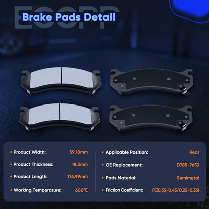 ECCPP Rear Ceramic Brake Pads Kits Pads Sets For Chevy For Silverado 1500 - size: Rear D785-7653