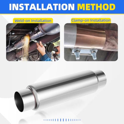3" Inlet Exhaust Resonator, 3" Inlet/Outlet 16" Overall Length Exhaust Resonator Muffler, Straight Through Stainless Steel Muffler - size: 3" Inlet 16" Overall Length