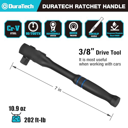 DURATECH 3/8-Inch Drive Ratchet, 90-Tooth Quick-Release Ratchet Wrench - size: 3/8"(Black)