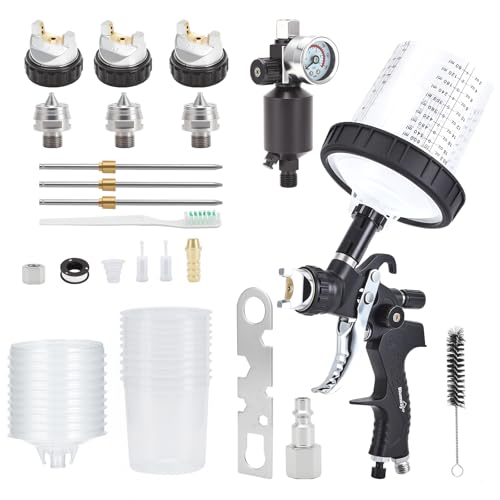 BlumWay HVLP Air Spray Gun Kit, 1.4/1.7/2mm Nozzles, 10 Pcs Disposable Cups
