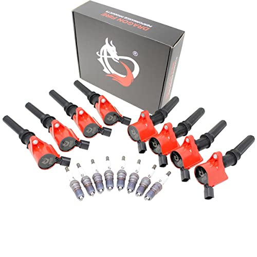 DRAGON FIRE PERFORMANCE Power Pack 8pc IRIDIUM Spark Plug Set & Ignition Coils Compatible with Ford E150 F150 F250 Explorer Expedition Excursion 5.4L V8 DG508 DG457 DG472 DG491 SP479 Oem Fit Kit-1521