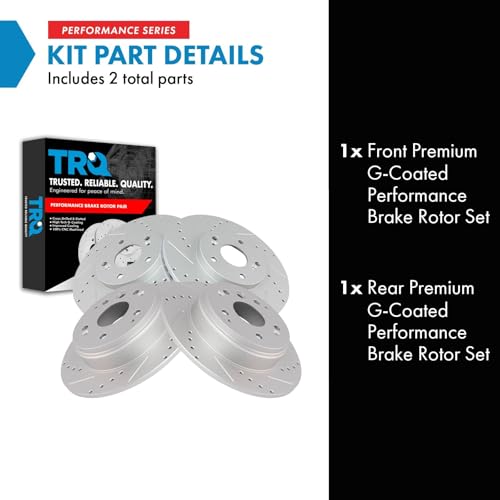 TRQ Performance Front and Rear Brake Rotor Set G Coated Drilled and Slotted - style: BRA13971