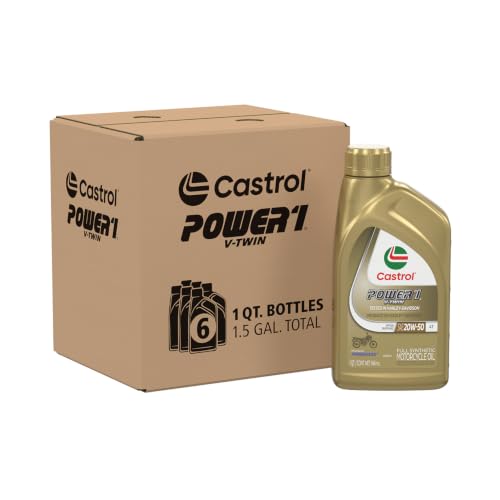 Castrol Power1 V-Twin 20W-50 Full Synthetic Motorcycle Oil, 1 Quart, Pack of 6 - size: 1 Quart, Pack of 6