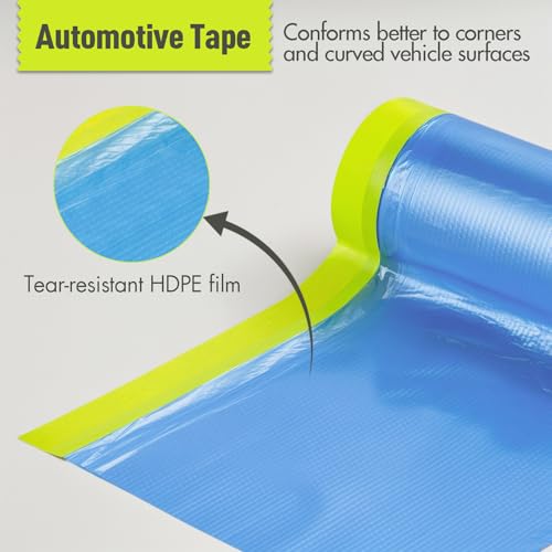 Tangibay Pre-Taped Masking Film for Painting - 22" x 66' Painters Plastic Sheeting with Automotive Paint Tape and Drape for Covering Cars, Walls, Windows and Furniture Protection (5 Rolls) - size: 5 Rolls: 22"