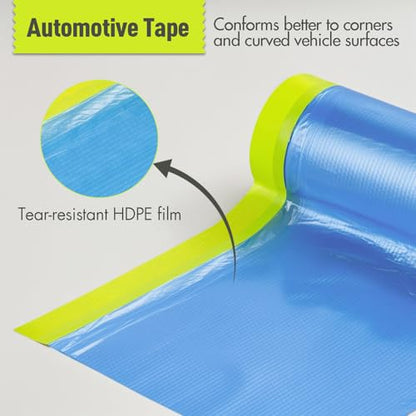 Tangibay Pre-Taped Masking Film for Painting - 22" x 66' Painters Plastic Sheeting with Automotive Paint Tape and Drape for Covering Cars, Walls, Windows and Furniture Protection (5 Rolls) - size: 5 Rolls: 22"