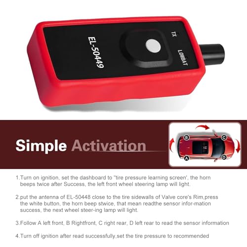 EL-50449 Car TPMS Activation Tool,6×2.3" Relearn Tool for Vehicle Tire Pressure, Portable Compact TPMS Monitor and Relearn Sensor, Universal for Most Cars, Trucks, SUVs (Black)