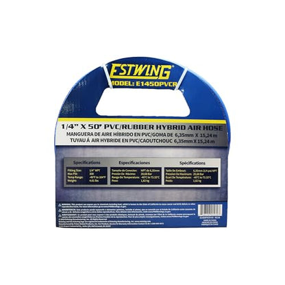 Estwing E1450PVCR 1/4" x 50' PVC / Rubber Hybrid Air Hose with Brass 1/4" NPT Industrial Fitting and Universal Quick Connect Coupler - size: 1/4" x 50’